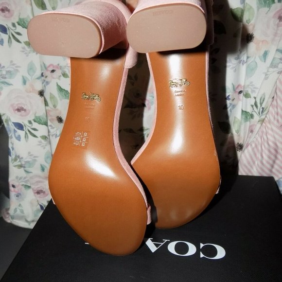 COACH Peony (Pink) Suede Sandal Heel NEW - Picture 5 of 6